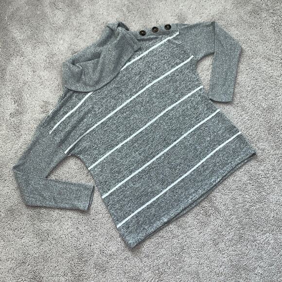 Maurices Sweaters - Maurices 24/7 Cowl Button Neck Gray Striped Sweater Sz S